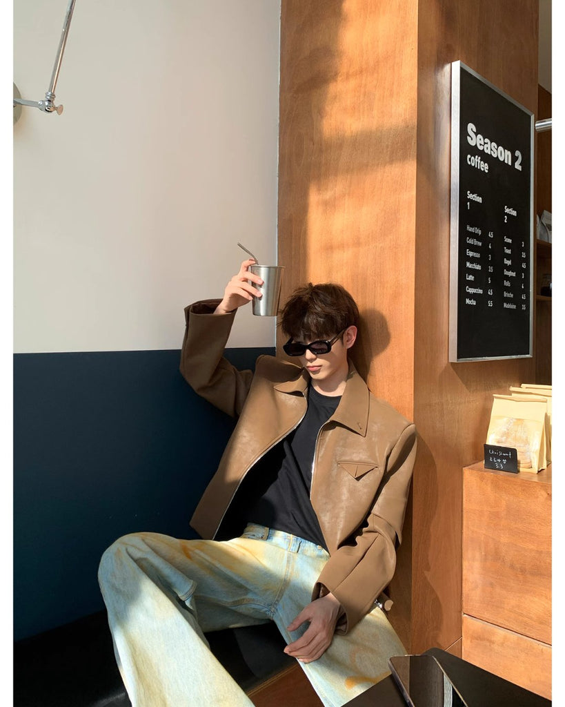 Leather Short Lapel Jacket BKC0236 - KBQUNQ｜ファッション通販