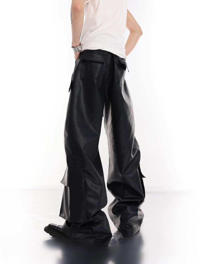 Leather Splicing Wide Loose Pants CLE0005 - KBQUNQ｜ファッション通販
