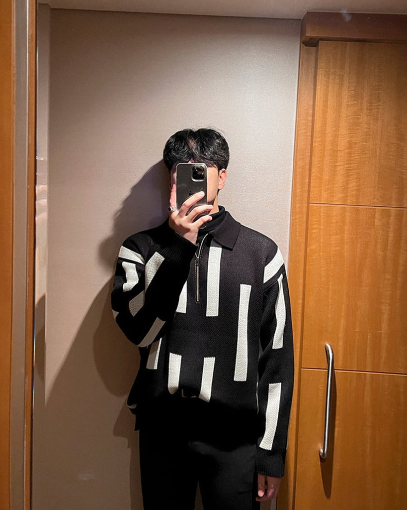 LOOSE KOREAN BORDER KNIT KBQ0572 - KBQUNQ｜韓国メンズファッション通販サイト