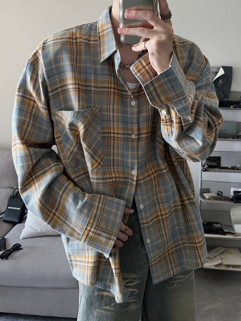 Loose Plaid Long Sleeve Shirt JMH0061 - KBQUNQ｜ファッション通販