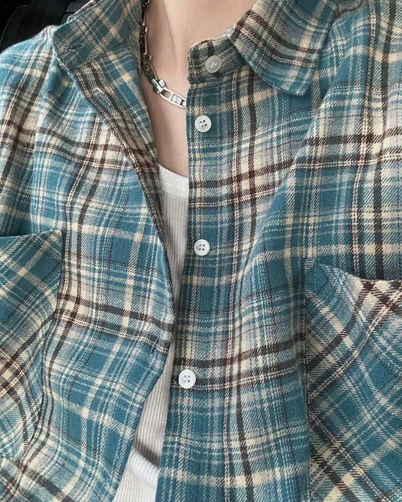 Loose Plaid Long Sleeve Shirt JMH0061 - KBQUNQ｜ファッション通販