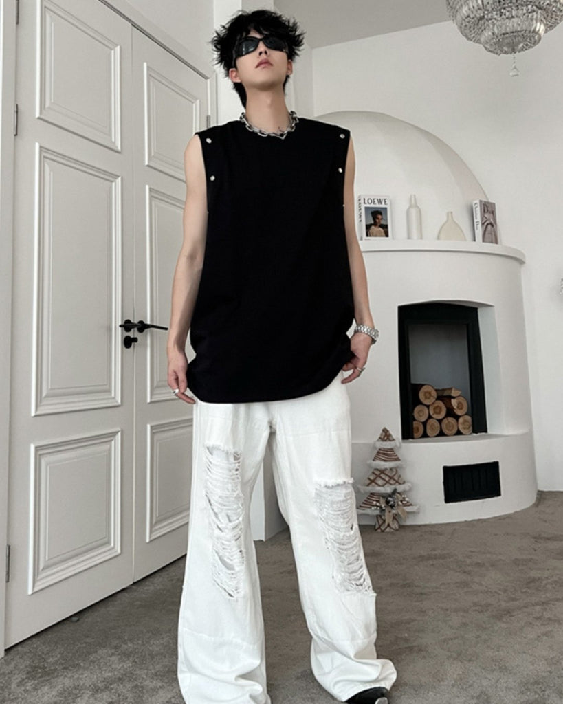 Metal Detail Sleeveless T-Shirt TNS0128 - KBQUNQ｜韓国メンズファッション通販サイト