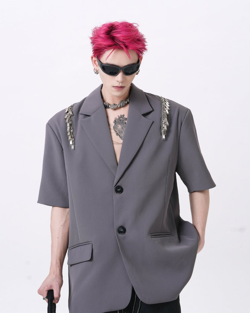 Metal Zipper Short Sleeve Jacket XSZ0006 - KBQUNQ｜韓国メンズファッション通販サイト
