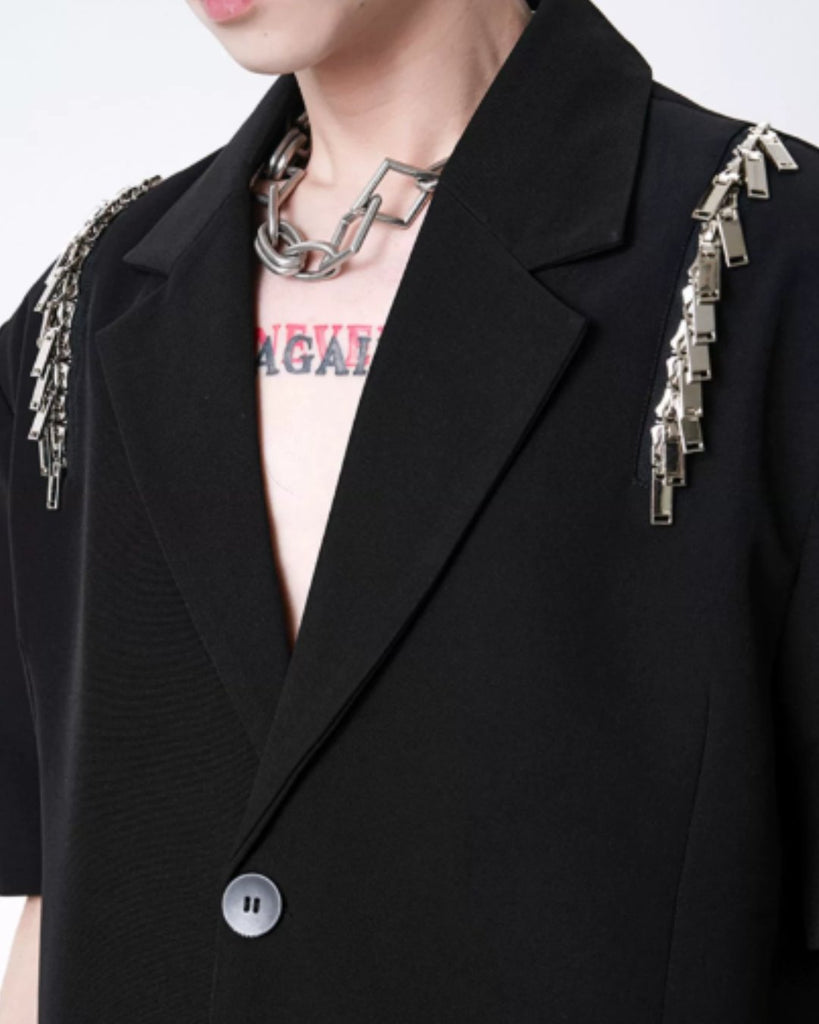 Metal Zipper Short Sleeve Jacket XSZ0006 - KBQUNQ｜韓国メンズファッション通販サイト