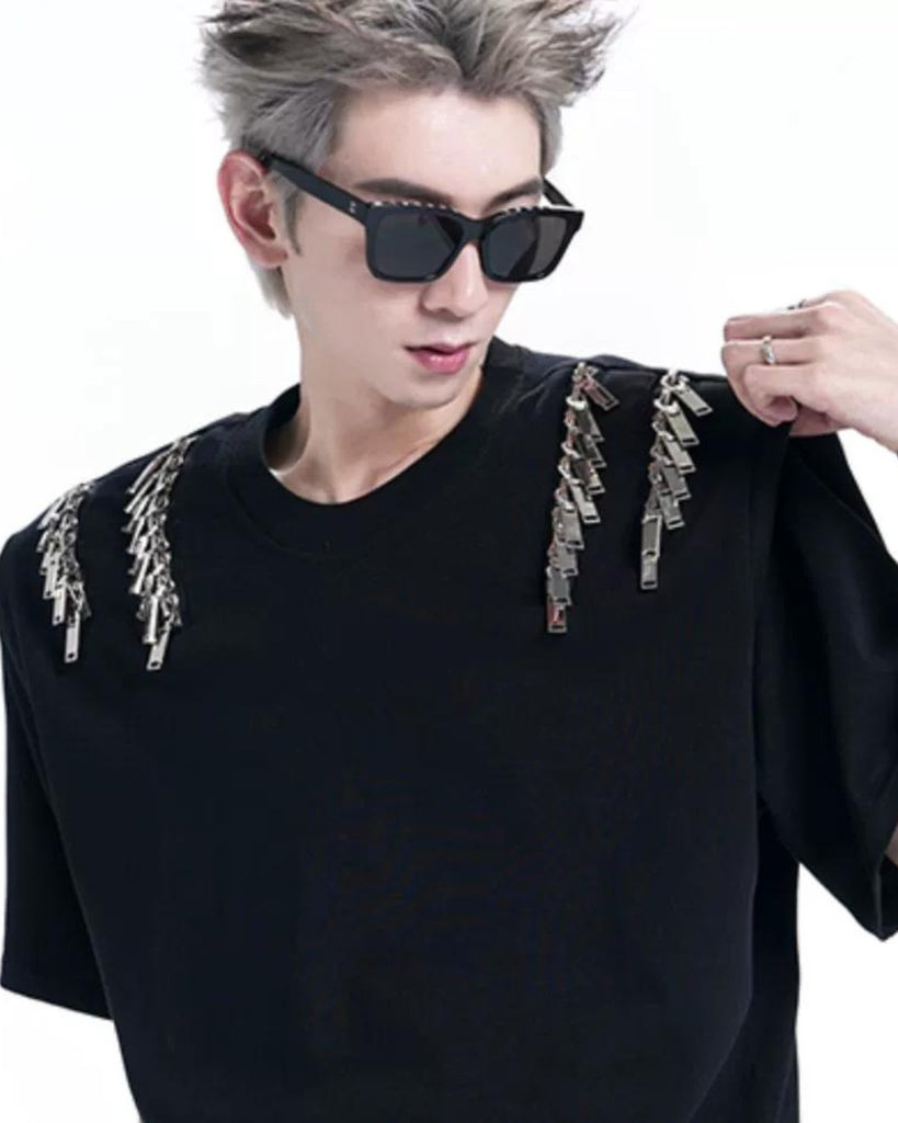 Metal Zipper Short Sleeve T-Shirt XSZ0008 - KBQUNQ｜韓国メンズファッション通販サイト