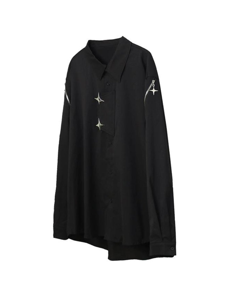 Metallic Star Zipper Drape Shirt ASD0057 - KBQUNQ｜ファッション通販