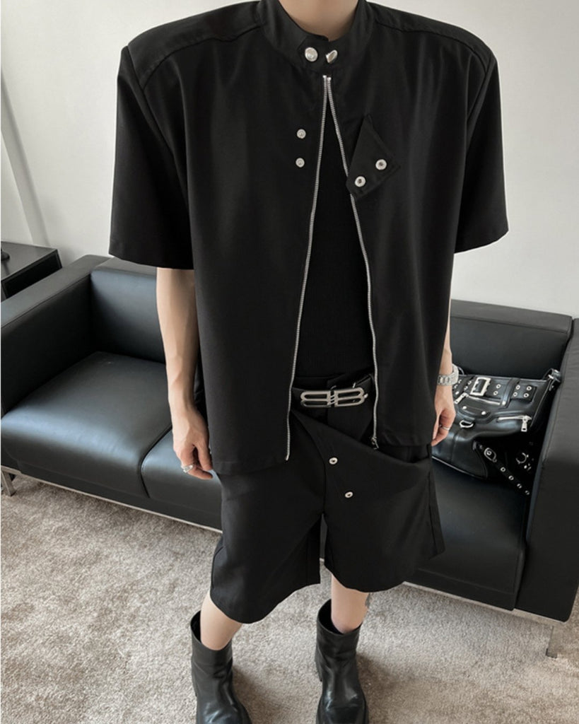 Neck Zipper Short Sleeved Shirt TNS0123 - KBQUNQ｜韓国メンズファッション通販サイト