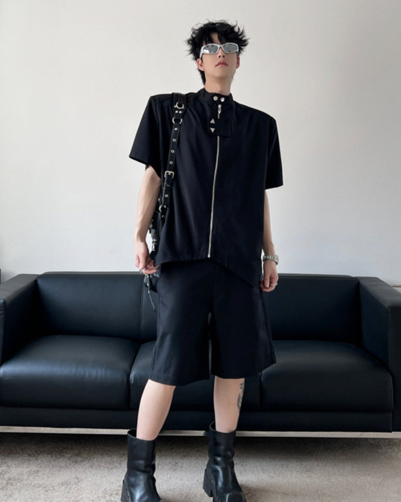 Neck Zipper Short Sleeved Shirt TNS0123 - KBQUNQ｜韓国メンズファッション通販サイト