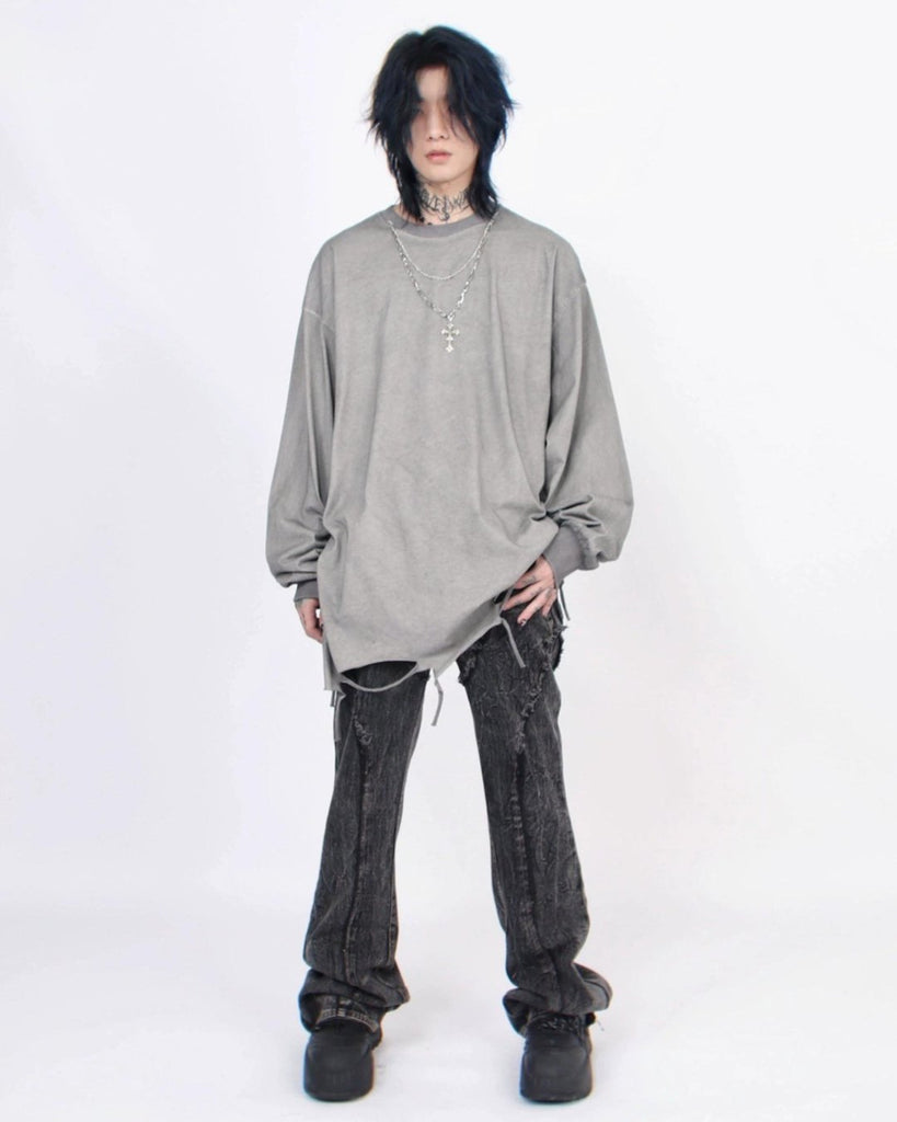 Necklace Long Sleeve Damage T-Shirt MZS0002 - KBQUNQ｜ファッション通販