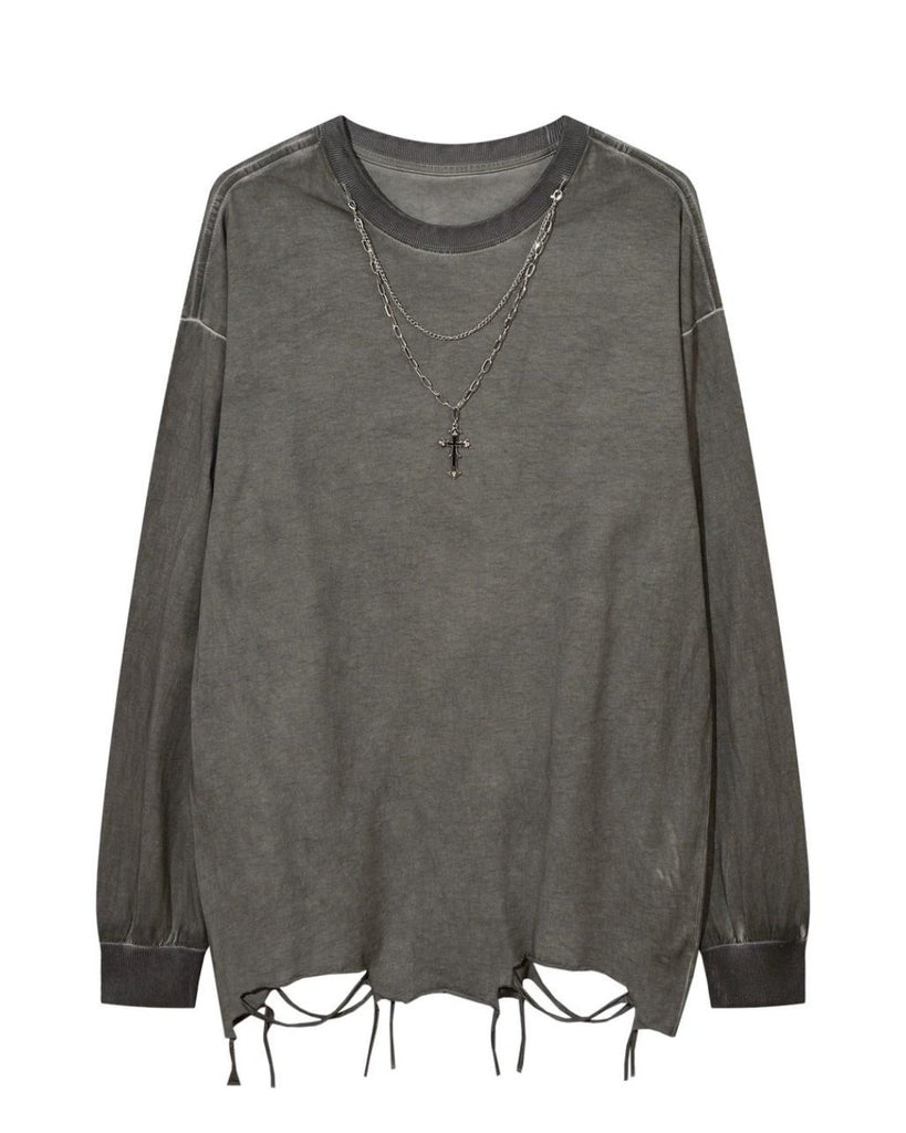 Necklace Long Sleeve Damage T-Shirt MZS0002 - KBQUNQ｜ファッション通販
