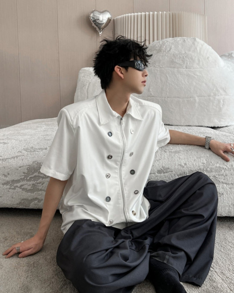 Niche Button Design Zipper Shirt TNS0127 - KBQUNQ｜韓国メンズファッション通販サイト
