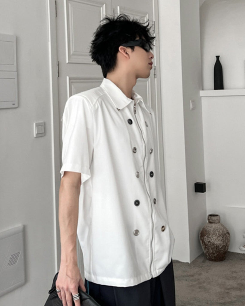 Niche Button Design Zipper Shirt TNS0127 - KBQUNQ｜韓国メンズファッション通販サイト