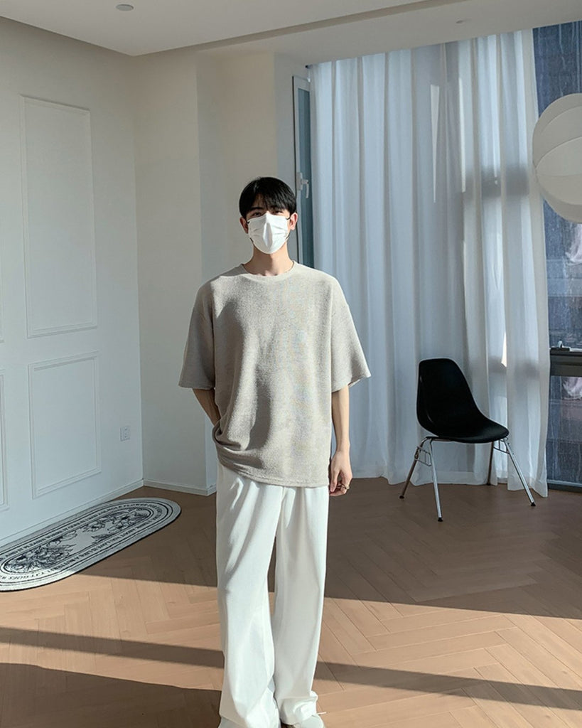 Plain Round Neck Short Sleeve T-Shirt BKC0187 - KBQUNQ｜韓国メンズファッション通販サイト