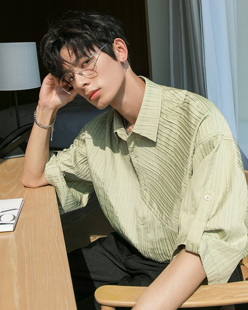 Pleated Strip Casual Shirt CCR0019 - KBQUNQ｜韓国メンズファッション通販サイト