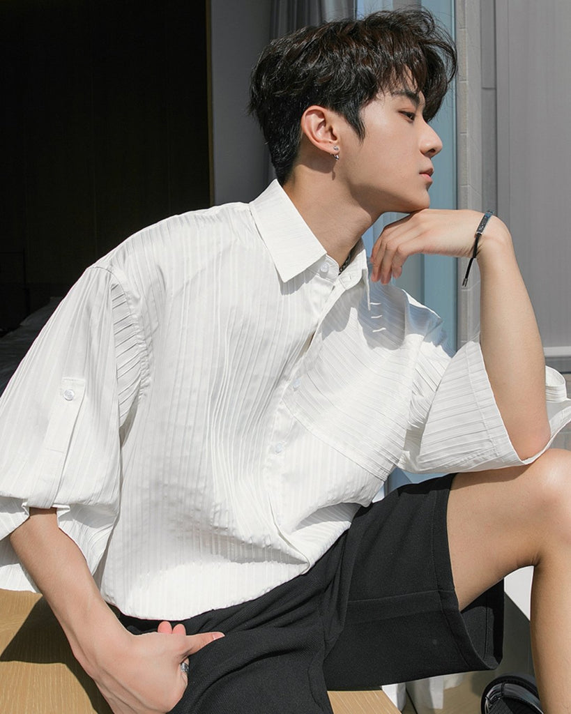 Pleated Strip Casual Shirt CCR0019 - KBQUNQ｜韓国メンズファッション通販サイト