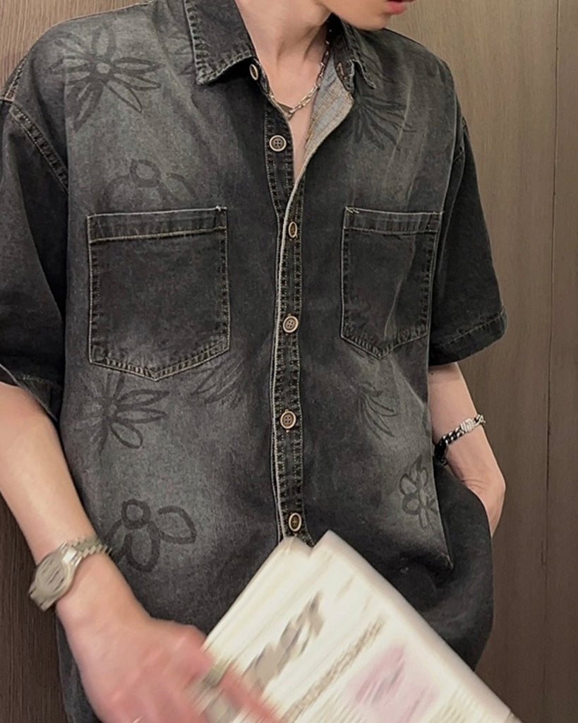 Retro Denim Short Sleeve Shirt JMH0012 - KBQUNQ｜韓国メンズファッション通販サイト