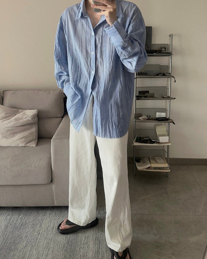 Retro Loose Long Sleeve Shirt JMH0028 - KBQUNQ｜韓国メンズファッション通販サイト