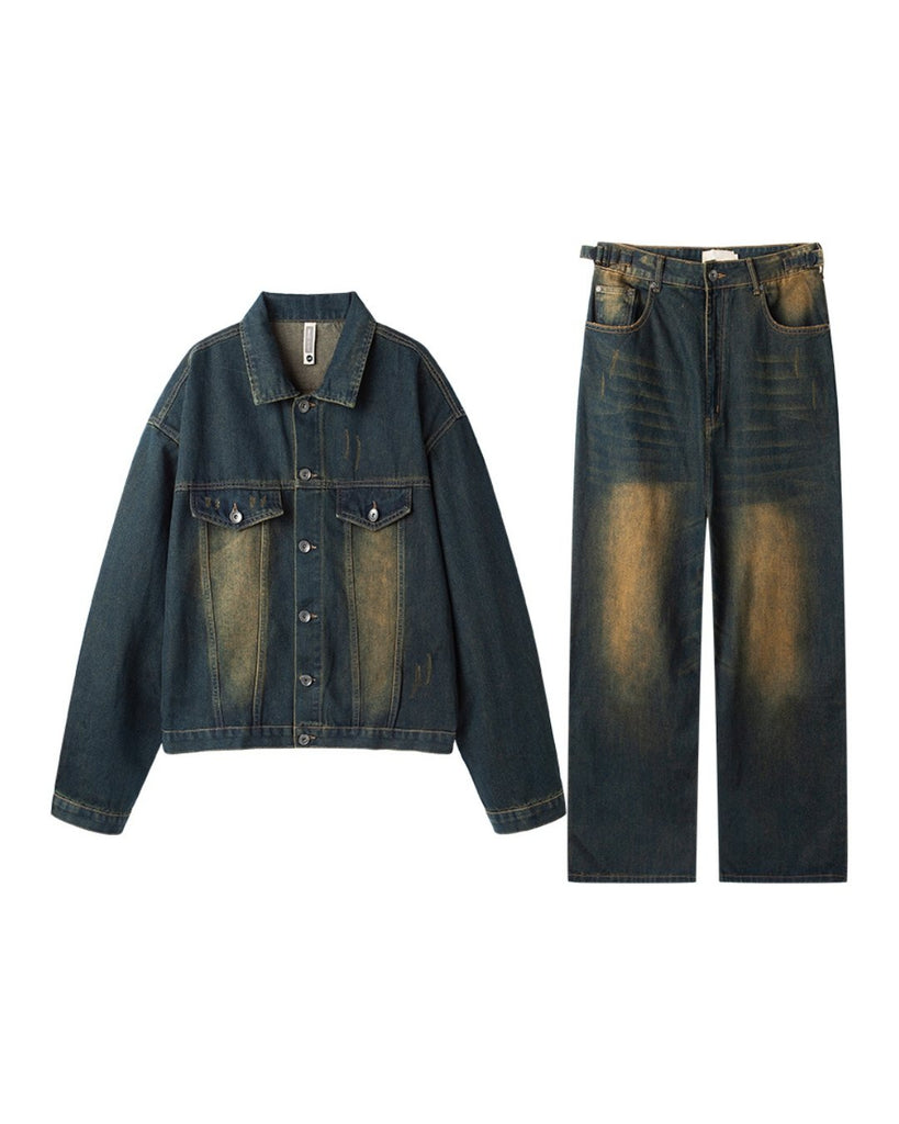 Retro Old Washed Gradient Denim Jacket & Denim Pants BKC0188 - KBQUNQ｜韓国メンズファッション通販サイト