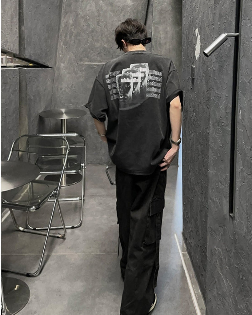 Retro Phantom Print Short Sleeve T-Shirt JMH0020 - KBQUNQ｜韓国メンズファッション通販サイト