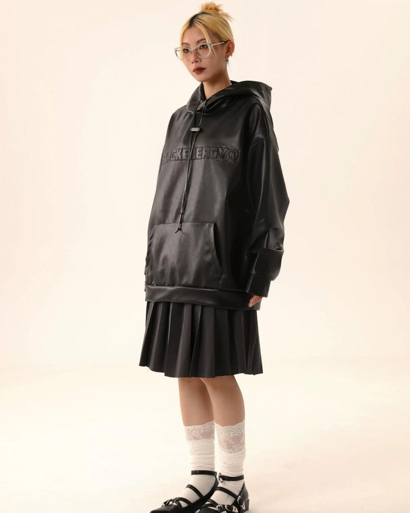 Retro PU Leather Hoodie FRR0006 - KBQUNQ｜ファッション通販