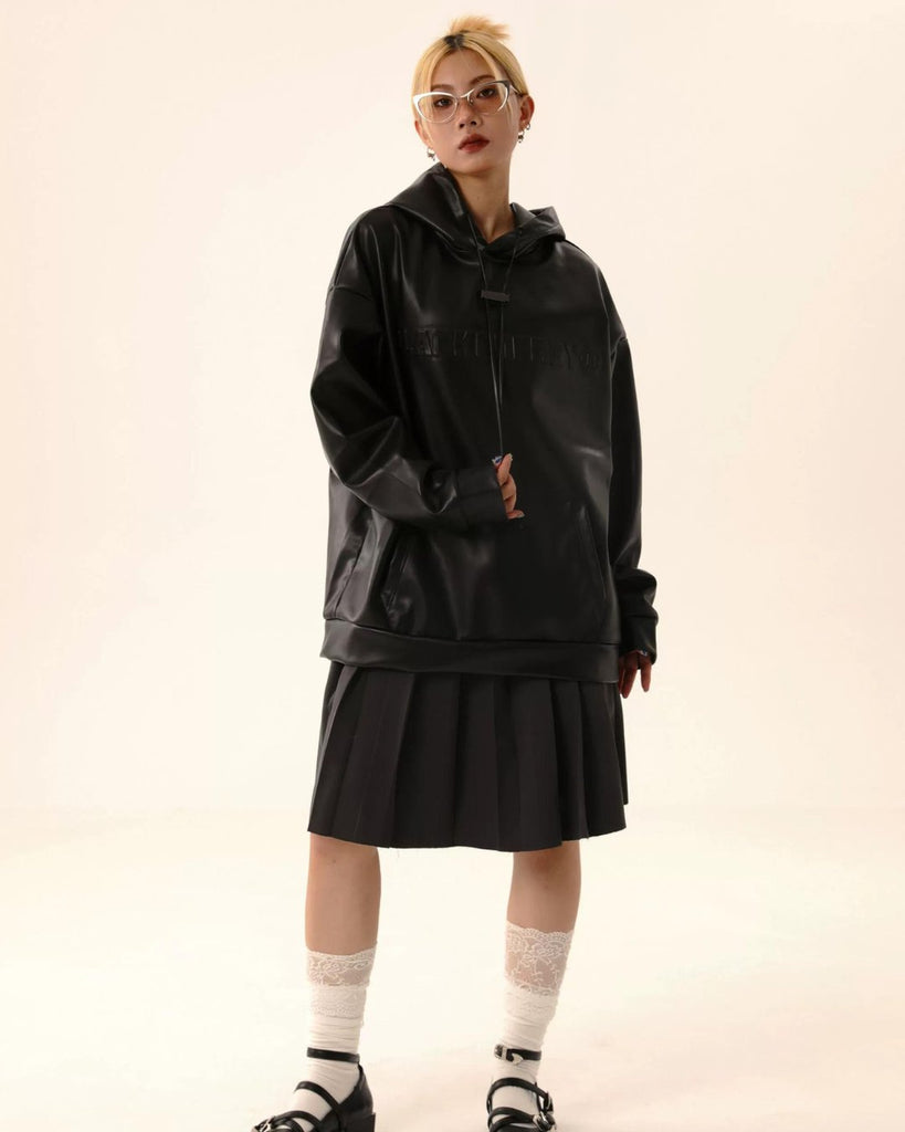 Retro PU Leather Hoodie FRR0006 - KBQUNQ｜ファッション通販