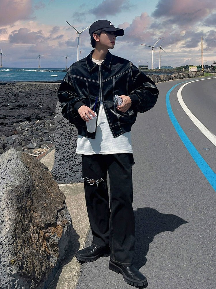 Retro Street Leather Jacket VCH0133 - KBQUNQ｜ファッション通販