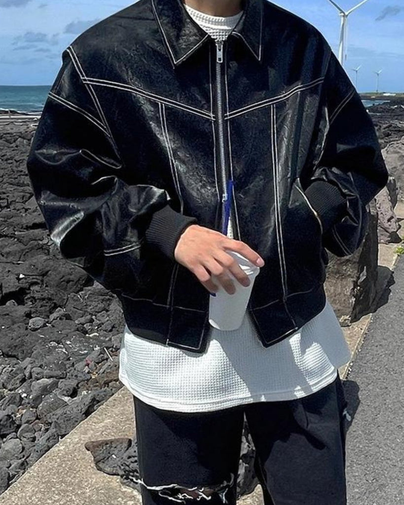 Retro Street Leather Jacket VCH0133 - KBQUNQ｜ファッション通販