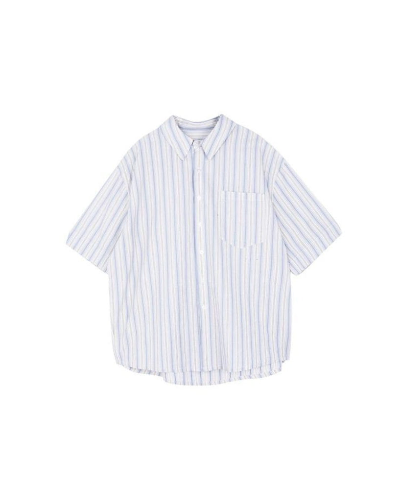 Retro Stripe Short Sleeve Shirt LGR0001 - KBQUNQ｜韓国メンズファッション通販サイト