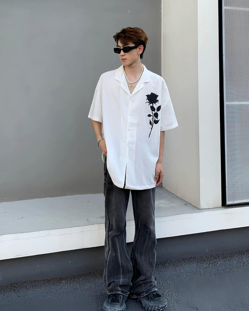 Rose Print V Neck Shirt MXD0014 - KBQUNQ｜韓国メンズファッション通販サイト