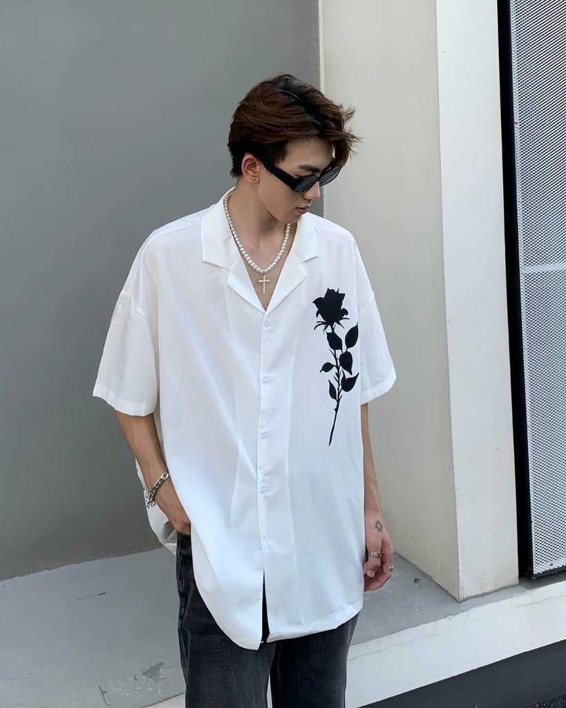 Rose Print V Neck Shirt MXD0014 - KBQUNQ｜韓国メンズファッション通販サイト