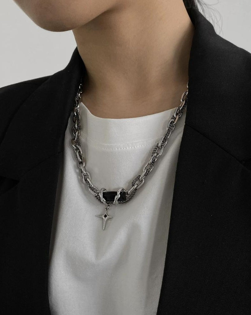 Silver Double Chain Necklace DKB0001 - KBQUNQ｜韓国メンズファッション通販サイト