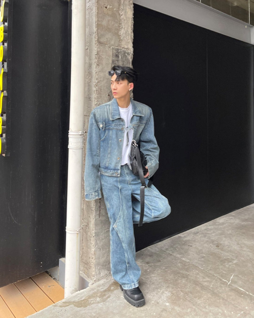 Simple Street Denim Jacket & Straight Jeans PLT0016 - KBQUNQ｜韓国メンズファッション通販サイト