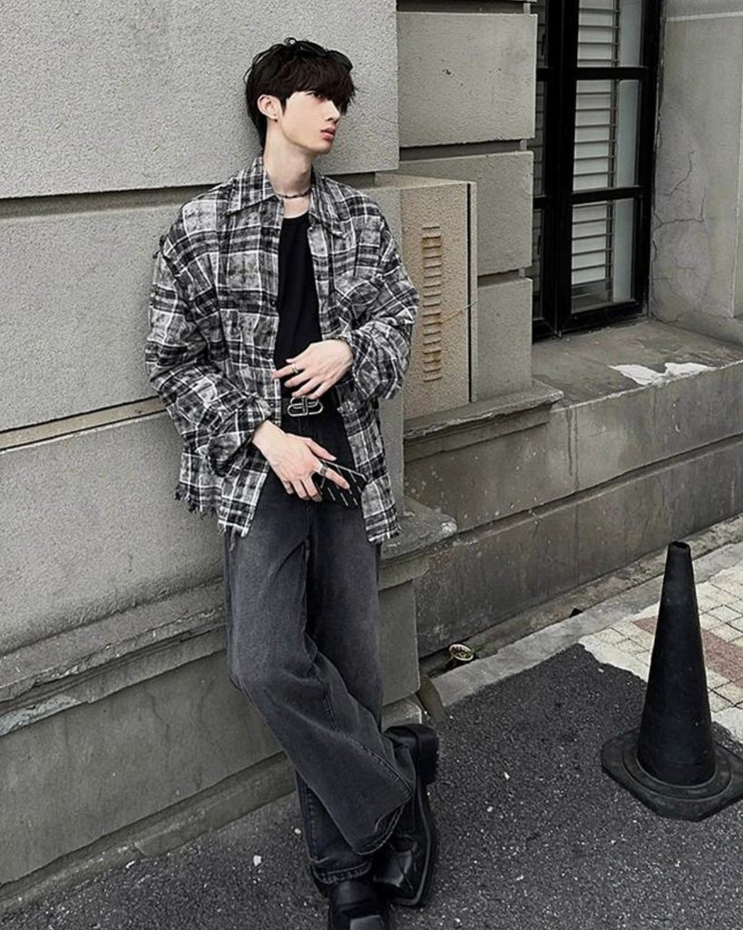 Street Dark Grey Plaid Shirt JMH0048 - KBQUNQ｜ファッション通販