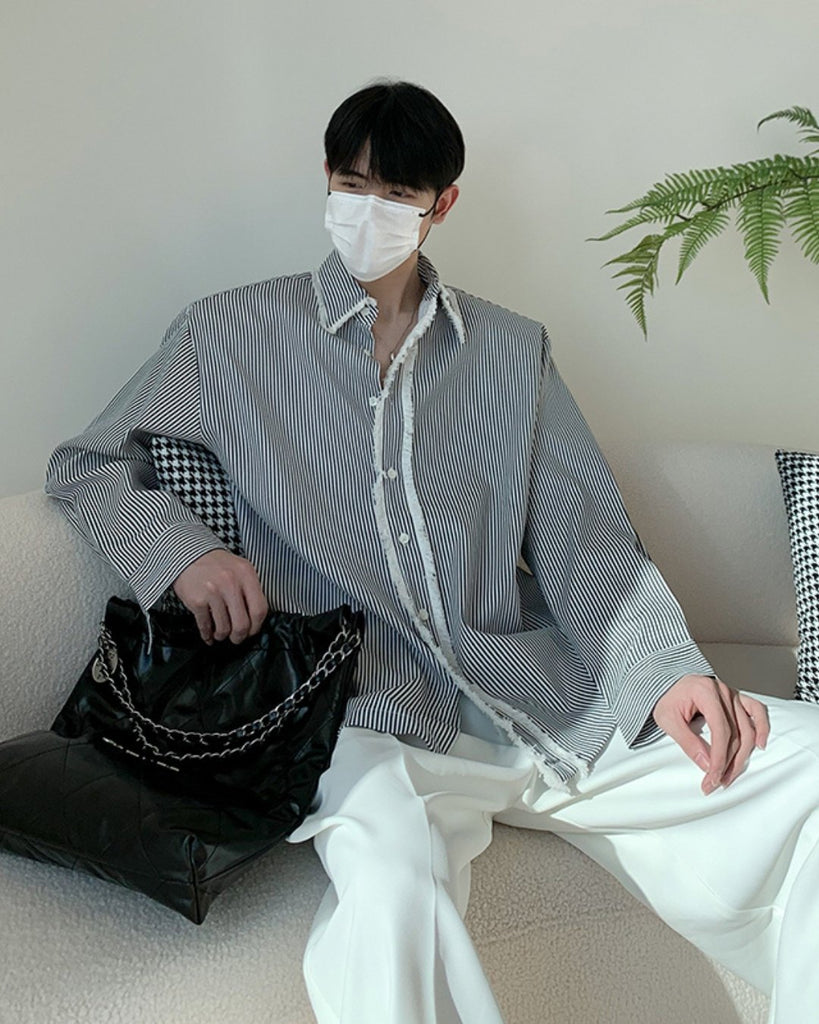 Striped Long Sleeve Fur Shirt BKC0180 - KBQUNQ｜韓国メンズファッション通販サイト