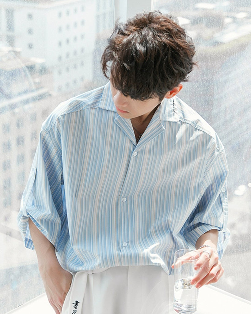 Striped Open Collar Shirt CCR0010 - KBQUNQ｜韓国メンズファッション通販サイト