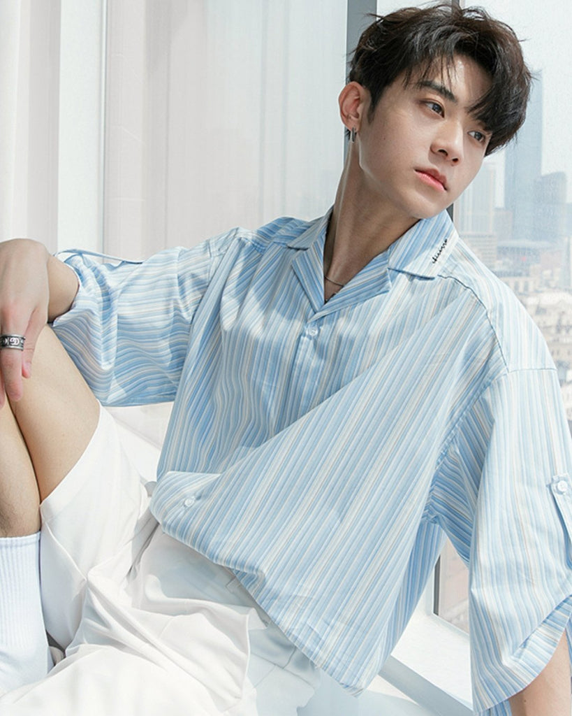 Striped Open Collar Shirt CCR0010 - KBQUNQ｜韓国メンズファッション通販サイト