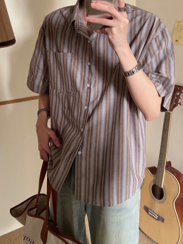Striped Polo Collar Shirt JMH0005 - KBQUNQ｜韓国メンズファッション通販サイト