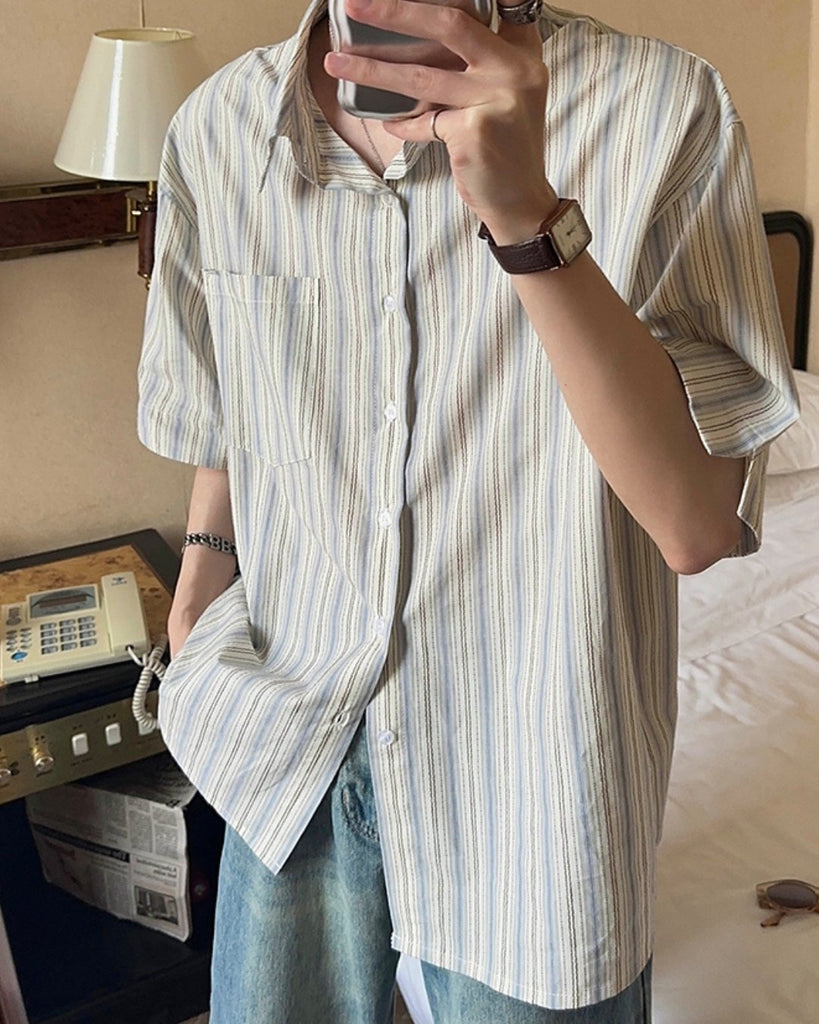 Striped Polo Collar Shirt JMH0005 - KBQUNQ｜韓国メンズファッション通販サイト