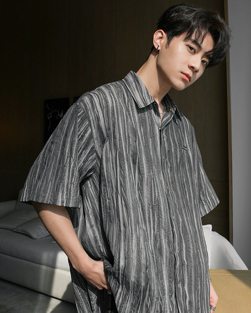 Trendy Pleated Striped Shirt CCR0013 - KBQUNQ｜韓国メンズファッション通販サイト