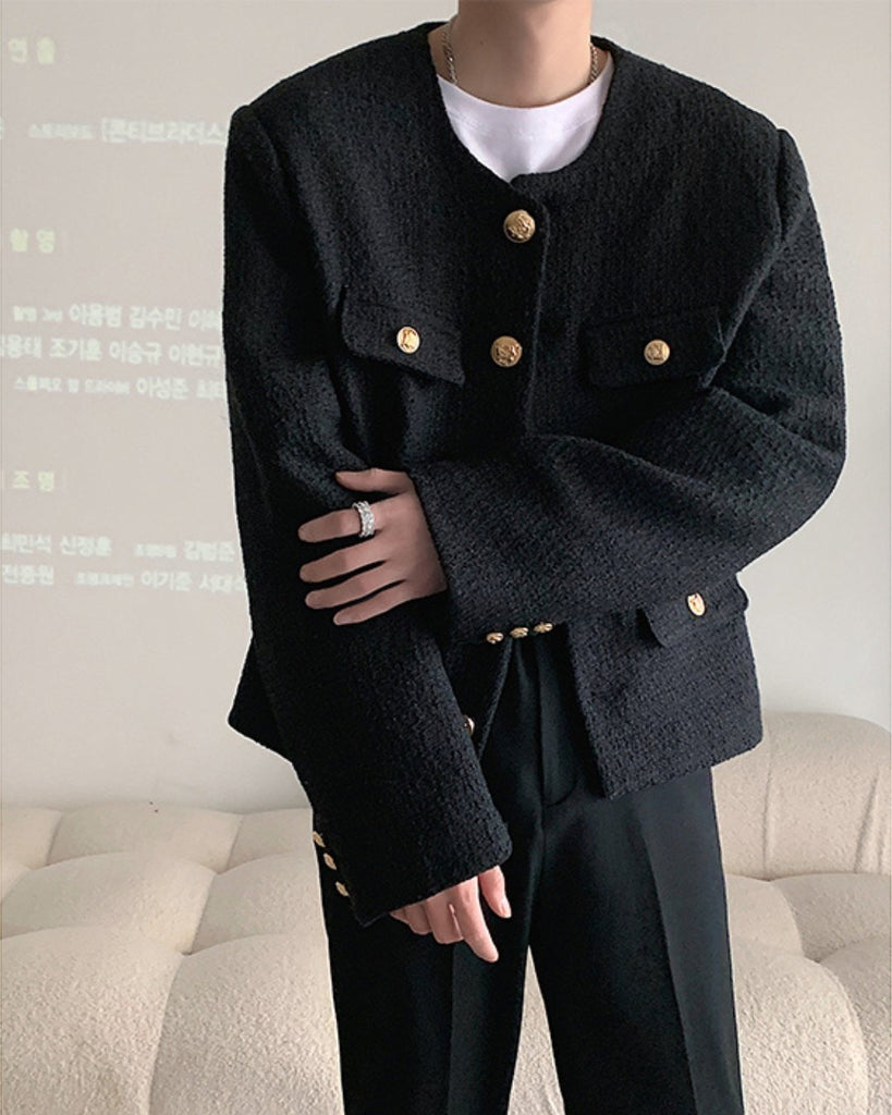 TWEED ROUND NECK JACKET【KBQ493】 - KBQUNQ｜韓国メンズファッション通販サイト