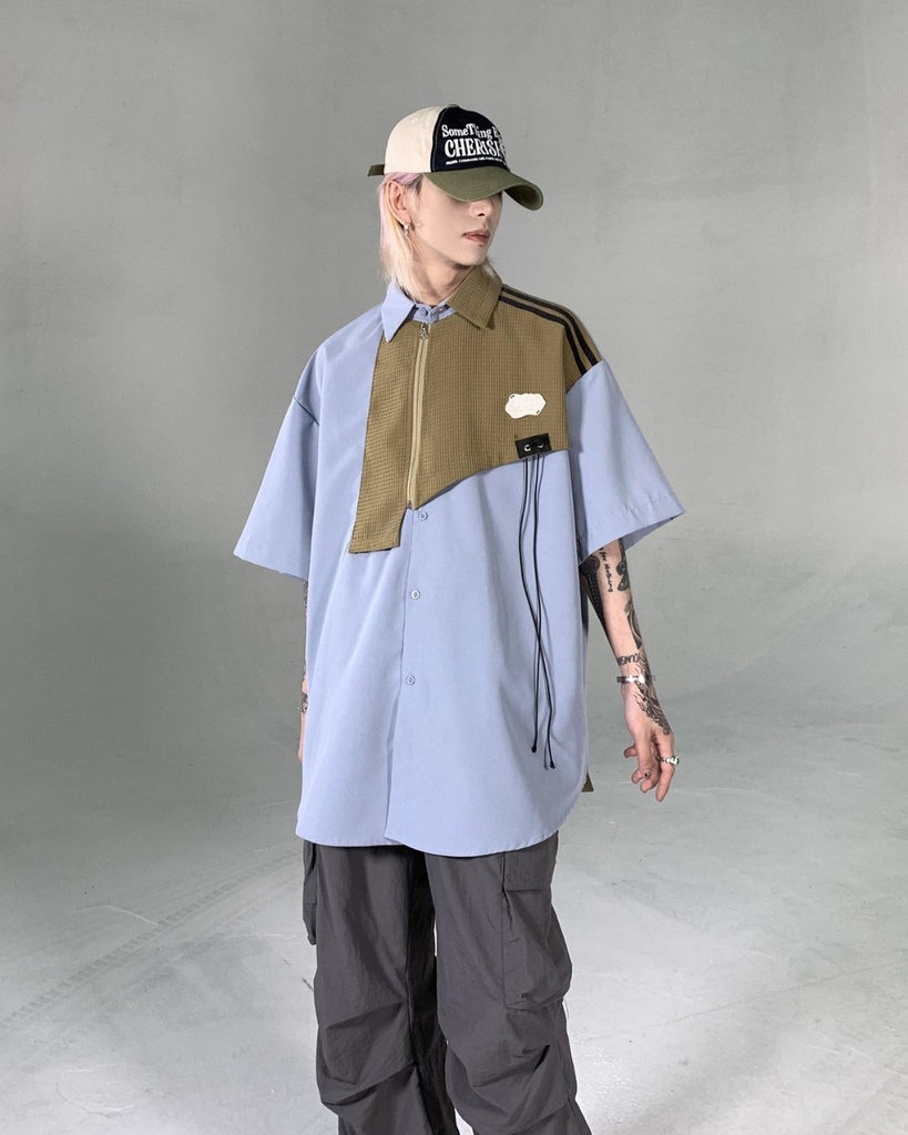 Unique Waffle Switching Short Sleeve Shirt ASD0054 - KBQUNQ｜韓国メンズファッション通販サイト
