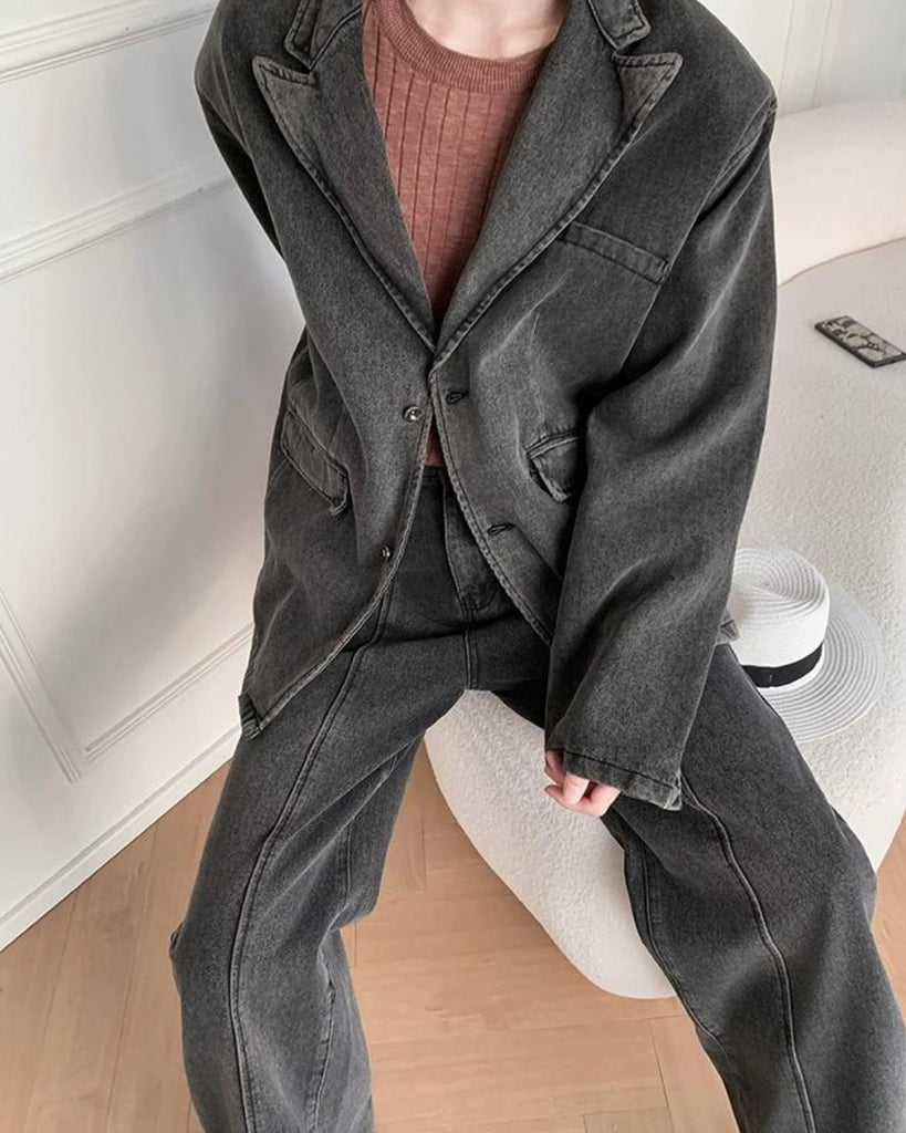 Used Washed Denim Jacket＆Wide Denim Pants BKC0204 - KBQUNQ｜ファッション通販