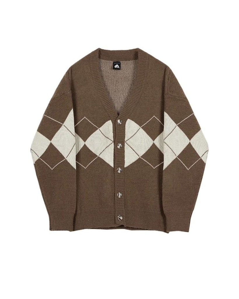 V-Neck Argyle Pattern Knitted Cardigan VCH0140 - KBQUNQ｜ファッション通販