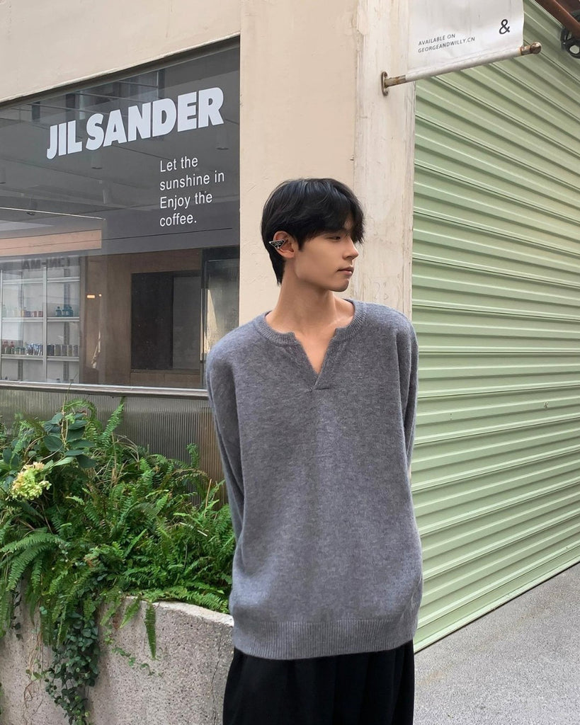V-Neck Basic Long Sleeve Sweater BKC0216 - KBQUNQ｜ファッション通販