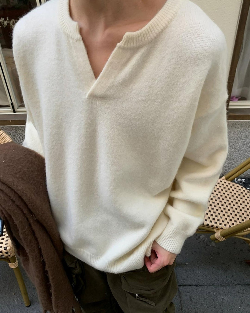 V-Neck Basic Long Sleeve Sweater BKC0216 - KBQUNQ｜ファッション通販