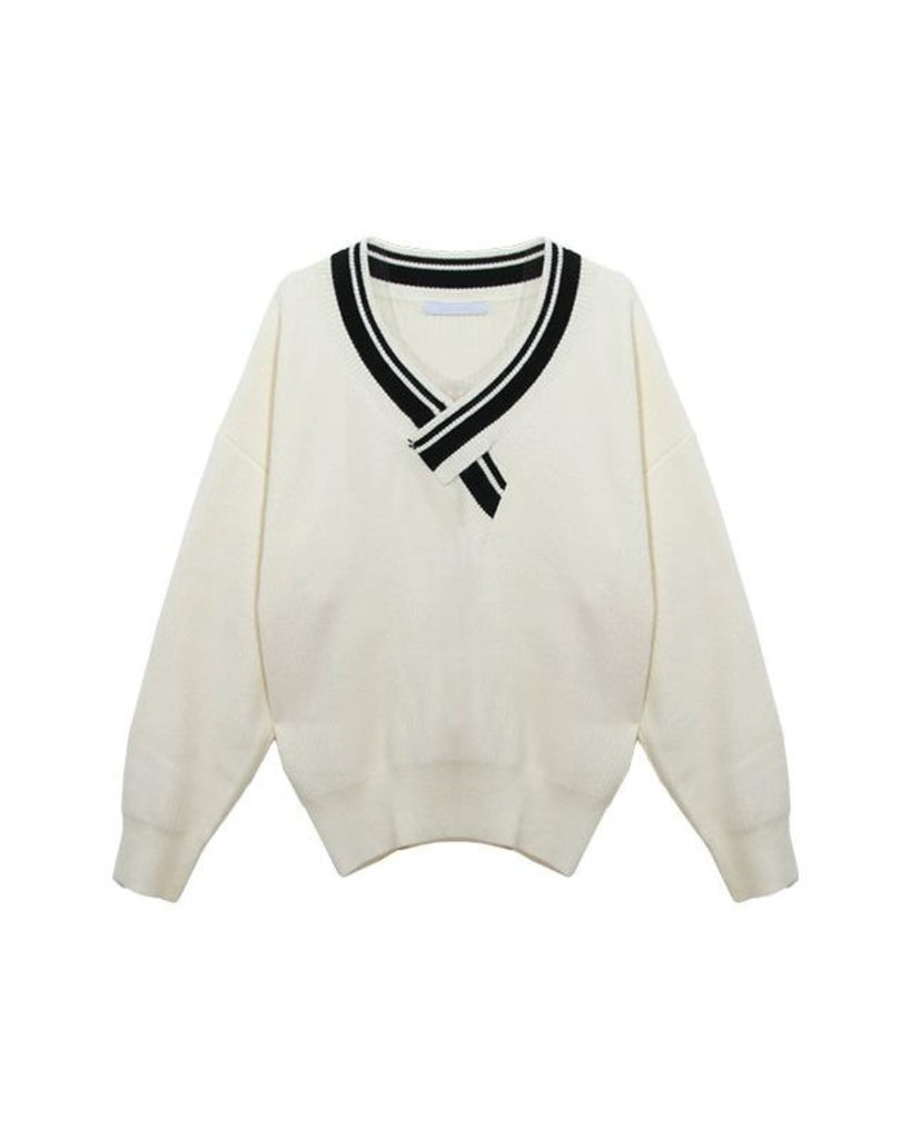 V-Neck Design Knit Sweater CBJ0060 - KBQUNQ｜ファッション通販