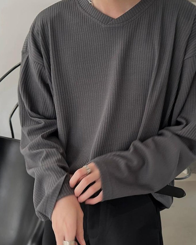 Velvet V-Neck Loose Pullover Sweatshirt JMH0041 - KBQUNQ｜ファッション通販