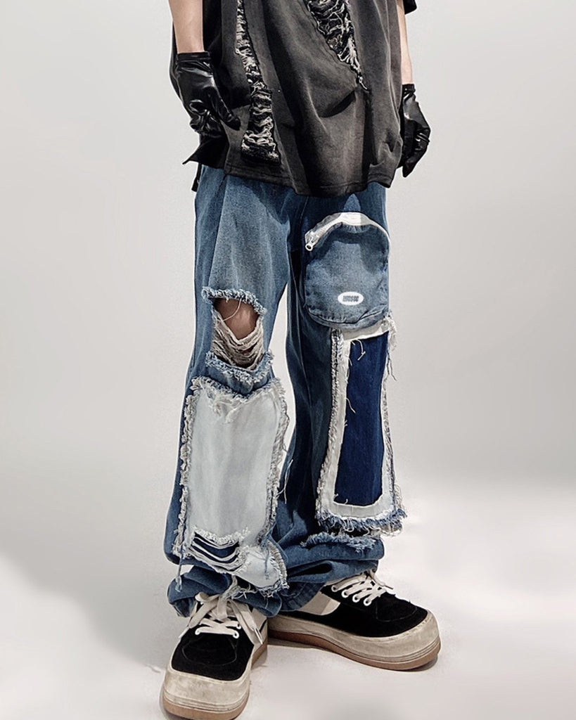 Vintage Damaged Loose Denim Pants UCS0016 - KBQUNQ｜韓国メンズファッション通販サイト