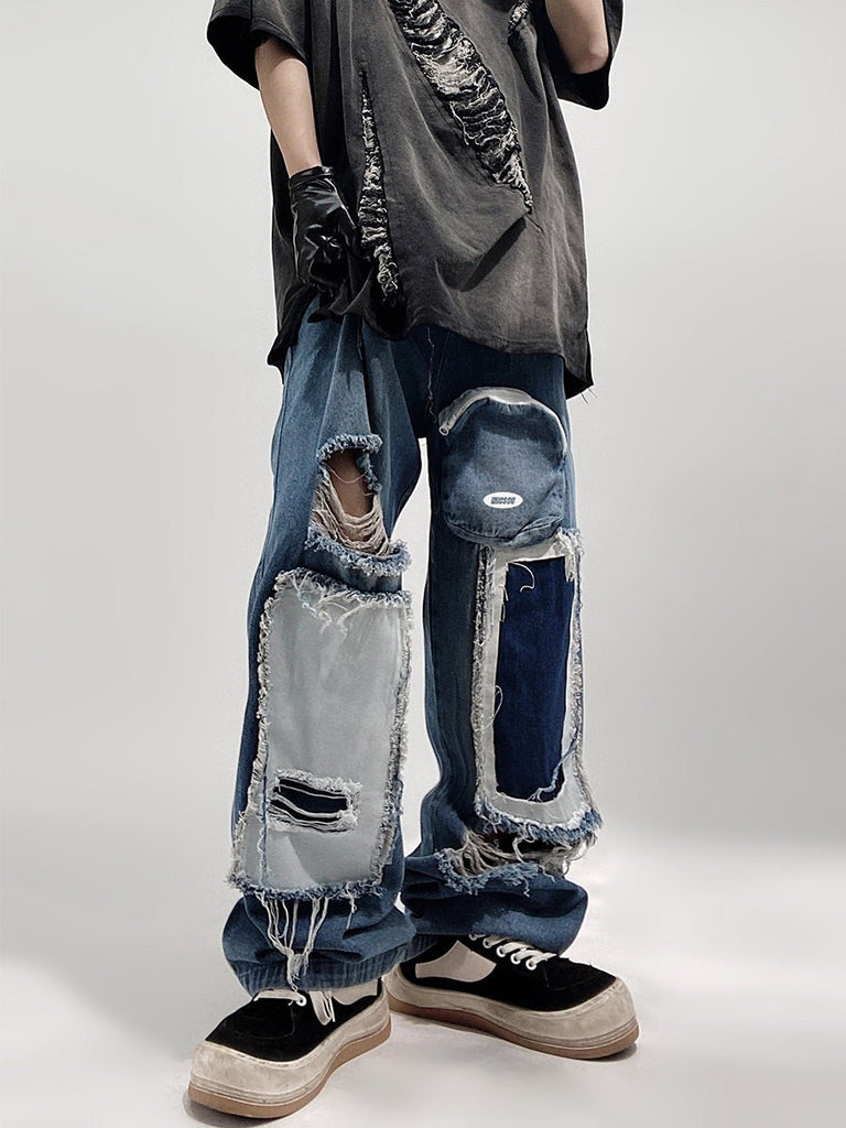 Vintage Damaged Loose Denim Pants UCS0016 - KBQUNQ｜韓国メンズファッション通販サイト