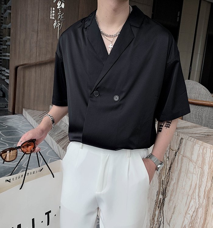Vネックハーフシャツ【KBQ416】 - KBQUNQ｜韓国メンズファッション通販サイト